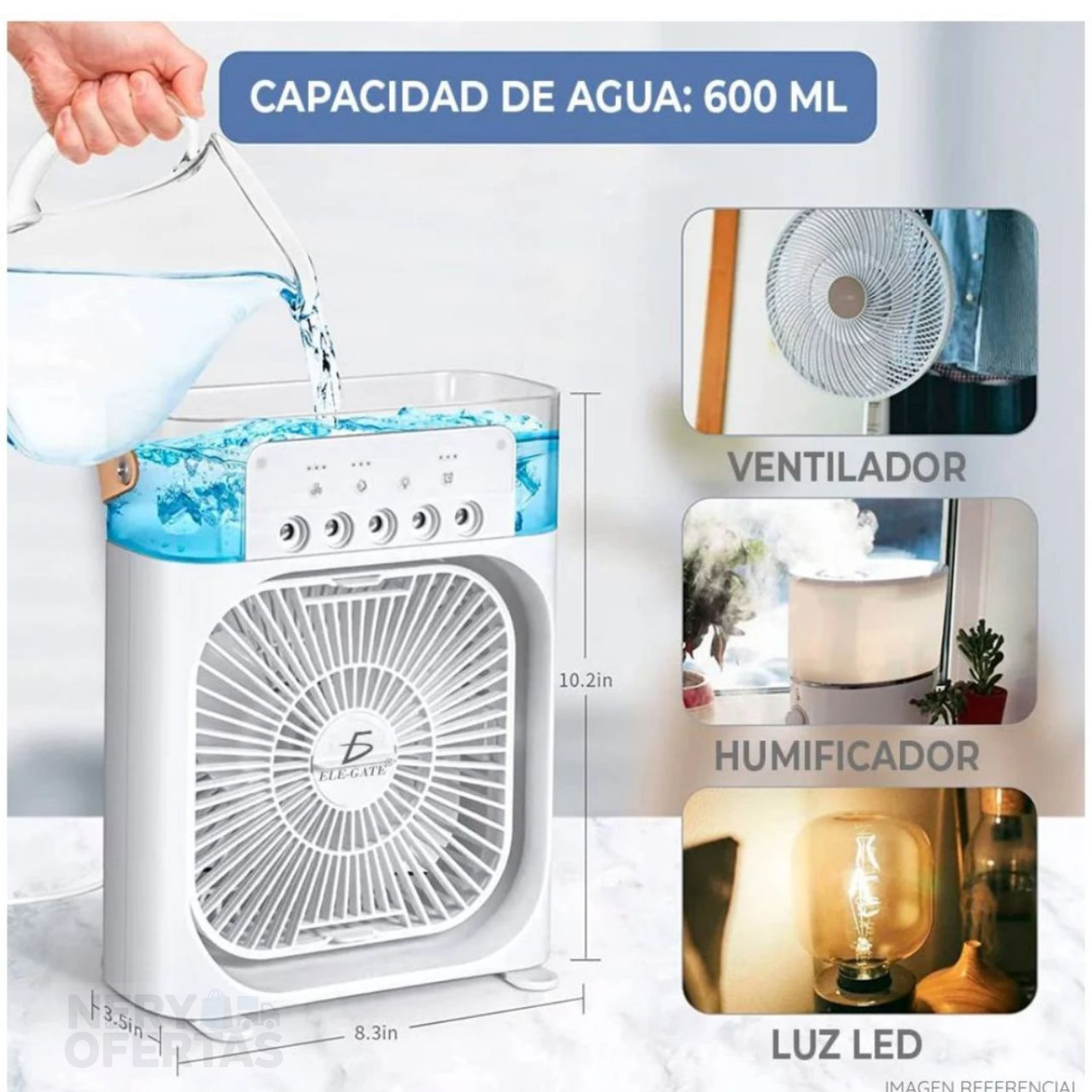 Ventilador humidificador 3 en 1 con Luz Led